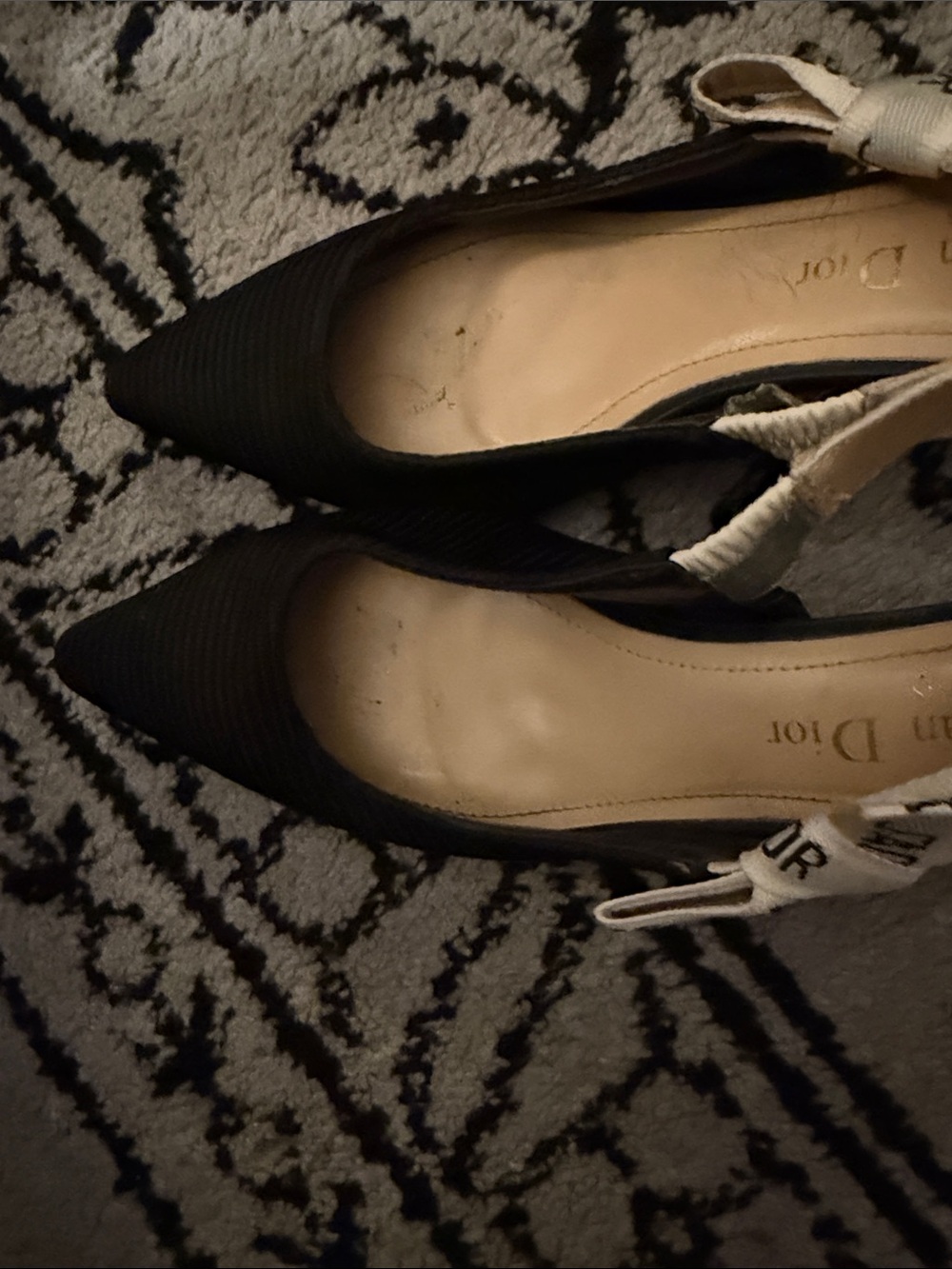Dior j’adior Black Pointed-Toe Slingback Flats with Logo Ribbon - Picture 3 of 6